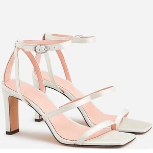 J. Crew Ava white satin glitter heel strappy square toe heels NIB